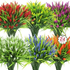 24 Bundles Artificial Flowers for Outdoors, Fake Lavender Flowers Monkey Gras... - Picture 1 of 6