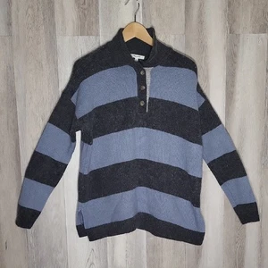 Madewell Damen M Rugby Polo Pullover Wolle Alpaka Oversize grau blau gestreift - Bild 1 von 7