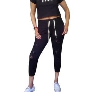 n:PHILANTHROPY Derby Jogger distressed cropped sweatpants in black cat Sz XS NEW - Picture 1 of 8