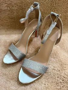 Brand new Allegra K silver glitter ankle strap heels, size UK 5.5 - Picture 1 of 13