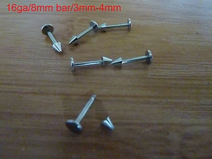 2x barra 316L 16ga/8mm barra/3mm cono - 4mm extremo plano. Nariz de acero quirúrgico, oreja, labio #18 - Imagen 1 de 2