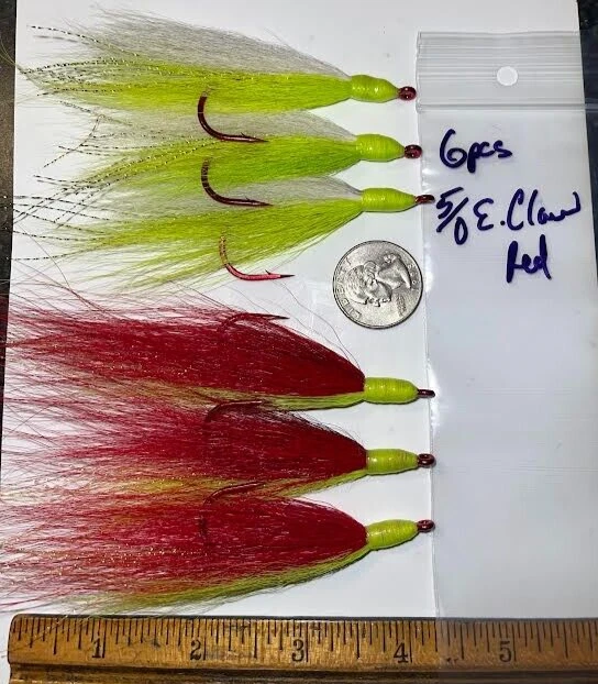 Buck хвост тизеры 5/0 Eagle коготь красный крюк, набор из 6, красный/chartreuse-смешанная вспышка - Изображение 1 из 2