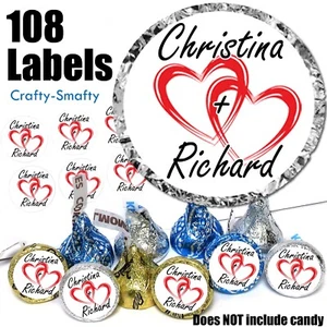 108 etiquetas de ducha de boda con nombre personalizado para besos Hershey pegatinas corazones rojos - Imagen 1 de 2