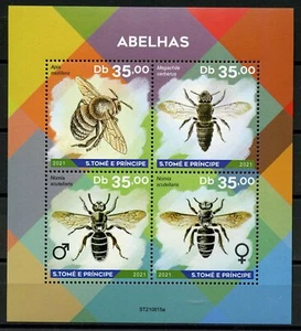 Sao Tomé 2021 Api Foglio come Nuovo Mai Incernierato - Foto 1 di 1