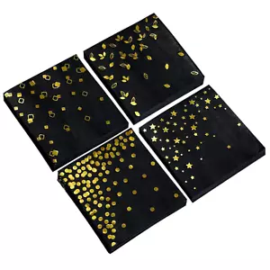100 PK Black Napkins Disposable - 4 Assorted Designs - 3-Ply Cocktail Napkins Fo - Picture 1 of 12