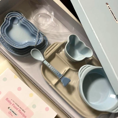 Le Creuset Baby Tableware 7 Set Coastal Blue Stoneware Kids Plate Gifts New Box - Image 1 of 3