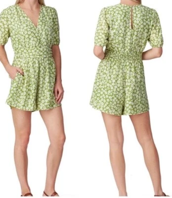 Romper Heartloom Emory tamanho XS verde branco estampa floral manga curta Cottagecore - Imagem 1 de 4
