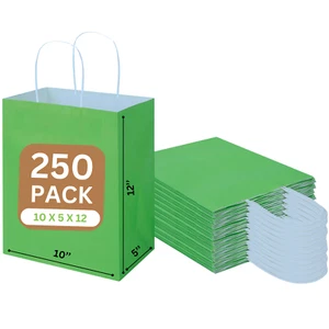 Green Kraft Paper Shopping Bags 10x5x12H - Twisted Handles - Eco-Friendly - Picture 1 of 13