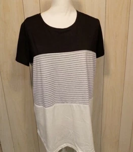 YunJey Women's Top Short Sleeve Round Neck Triple Color Block Stripe XXL NEW - Picture 1 of 5