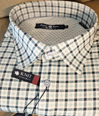 NWT Stone Rose men's size 7(3XL) long sleeve button down Knit Shirt Fancy Geo/Ch - Image 1 of 4