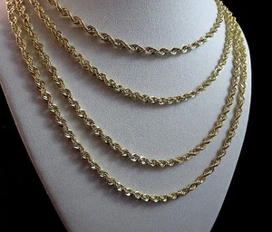 MEN'S WOMEN'S REAL10K YELLOW GOLD HOLLOW ROPE CHAIN NECKLACE 2.5 MM 16~24 INCH - Picture 1 of 22