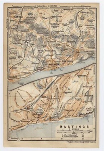 1910 ORIGINALE ANTICA MAPPA DELLA CITTÀ DI HATINGS / SUSSEX ORIENTALE / INGHILTERRA - Foto 1 di 3