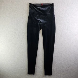 Spanx Leggings Womens L Black Velvet Ankle Skinny Shiny Soft Velour Shaping Slim - Picture 1 of 11