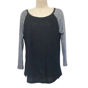 NWT American Eagle Baseball Tee T-Shirt Silver Sparkle Metallic Black Large - Picture 1 of 7