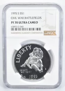 1995-S PF70 UC Civil War Battlefield Commemorative Silver Dollar NGC - Picture 1 of 5