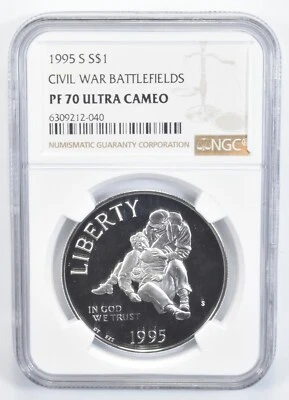 1995-S PF70 UC Civil War Battlefield Commemorative Silver Dollar NGC - Image 1 of 4