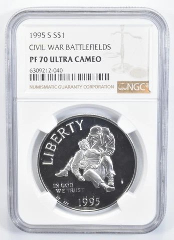 1995-S PF70 UC Civil War Battlefield Commemorative Silver Dollar NGC Cover