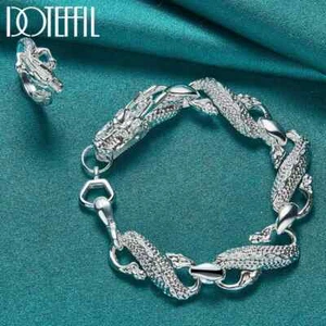 DOTEFFIL 2pz Argento Sterling 925 Drago Bracciale Anello Set Festa Moda Gioielli - Foto 1 di 6