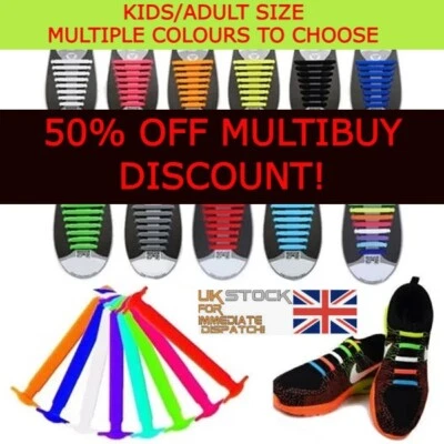 Elastic Shoe Laces No Tie Silicone Rubber shoelaces trainers shoes Adults & Kids - Image 1 of 4