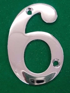3" TOP QUALITY POLISHED CHROME NO:6 HOUSE DOOR NUMBER NUMERALS NUMBERS  - Picture 1 of 1