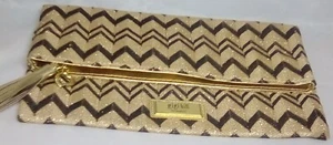 GiGi Hill - Lynda Clutch Purse - Jazz Gold or Jazz Silver Chevron Print - Gold - Picture 1 of 2