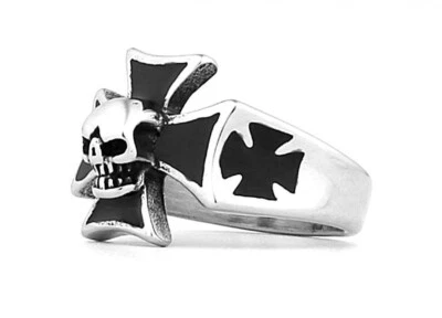 Anillo Cruz de Hierro y Calavera Estilo Alemán Segunda Guerra Mundial Acero Inoxidable Hombres Motociclista Joyería Foto 1 de 4