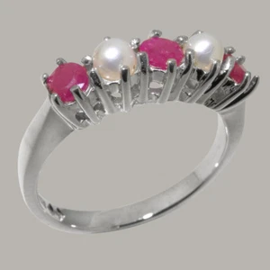 925 Sterlingsilber natürlicher Rubin & Perle Damen Ewigkeitsring - Größen 4 bis 12 - Bild 1 von 5