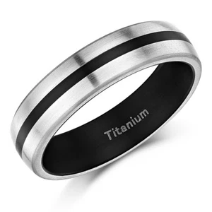 6mm Titanio Nero Smaltato Matrimonio Anello - Imagen 1 de 2