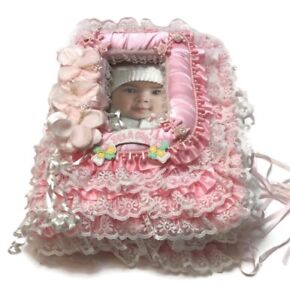 pink Satin Ruffle Lace Ribbon Handmade Baby Girl Photo Album 4x6  A10