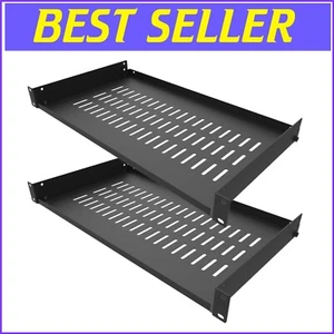 1U Alloy Steel Vented Server Rack Shelf with Adjustable Lip - 10" Deep (2 Pack) - Picture 1 of 9