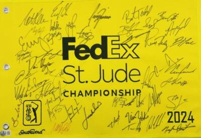 Bandera de golf firmada por el campeonato Fedex St Jude 2024 Theegala Zalatoris Aberg K90 Foto 1 de 2