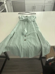 Reiss Catalina Linen Button Up Sundress Size 8 Sage - Picture 1 of 13