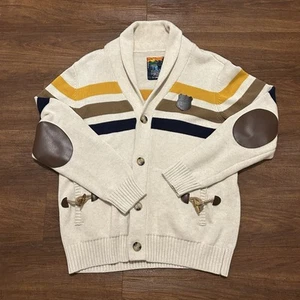 Born Fly Cardigan Sweater Elbow Patch Stripe Cream White Men’s Size XL - Picture 1 of 10