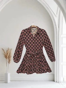 Zara Velvet Swing Dress Women’s Size XS Geo Print Belted Stretch Soft Comfy - Picture 1 of 22