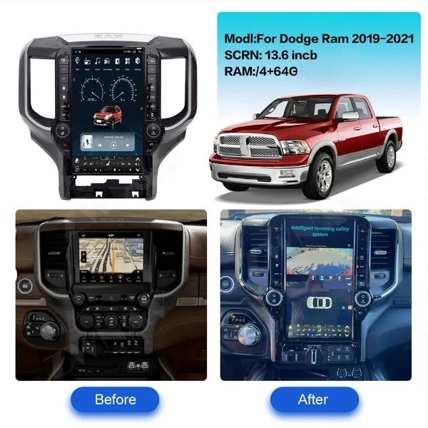 13.6" GPS Navigation Radio Carplay For Dodge Ram 1500 Tesla Car Screen 2019-2023 Foto 1 de 4