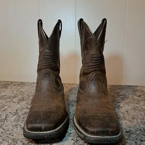 Boys Ariat Distressed Brown Leather American Flag Size 12 - Picture 1 of 6