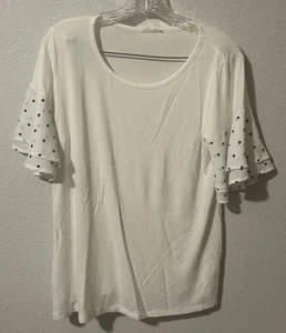 Les Amis Gr. Large weiß mit Tupfen Top Bluse Flatterärmel 2088 - Bild 1 von 4