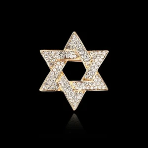 Israel Jewish Star Of Magen David Yellow Gold Color Lapel Pin Pave Mens Womens - Picture 1 of 1