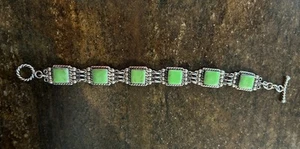 VTG Sterling Silver Green Copper Turquoise Bracelet with 6 Gemstone 7.5”, 41.2 G - Picture 1 of 9