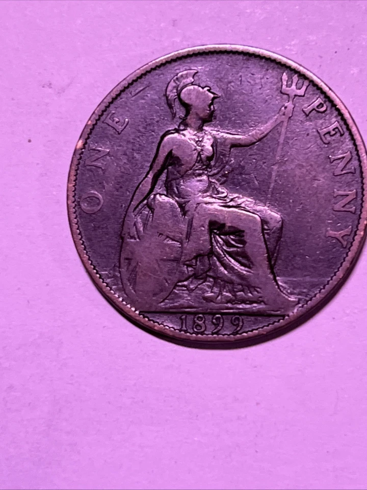 Moneda de 1 penique Gran Bretaña, 1899. KM# 790, bronce. Reina Victoria. Britannia. Foto 1 de 2