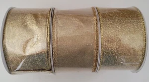 3 rollos de cinta decorativa Navidad dorada brillante 2,5” x 10 yardas brillo y brillo - Imagen 1 de 9