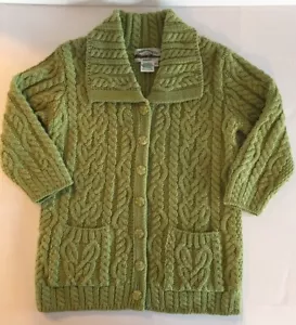 NEW Aran Crafts Ireland Wool Cardigan 3/4 Sleeve Womens S Cable Knit Sage Green - Picture 1 of 6