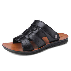 Summer Mens Beach Open Toe Driving Leather Flats Sandals Outdoor Casual Slippers