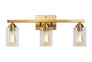 3-Light Wall Sconce Modern Bathroom Vanity Light Fixture Clear Glass Shade Gold