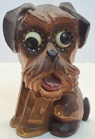 Antique Working OSWALD Germany Rotating 'Rolling Eyes' Yorkie Terrier Desk Clock Cover