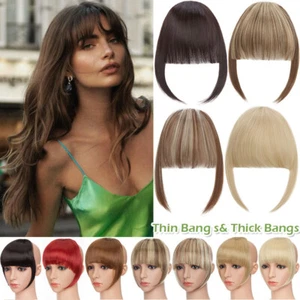 UK REAL Thin Hair Fringe Bangs Clip in 100% as Human Hair Extensions Front Piece - Picture 1 of 63