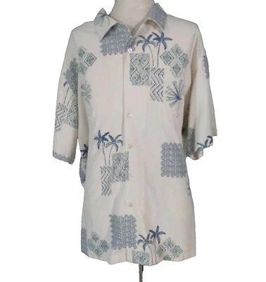Luau Camisa Hombre 2XL XXL Blanco Floral Hawaiano Seda Manga Corta Aloha Tiki Foto 1 de 4