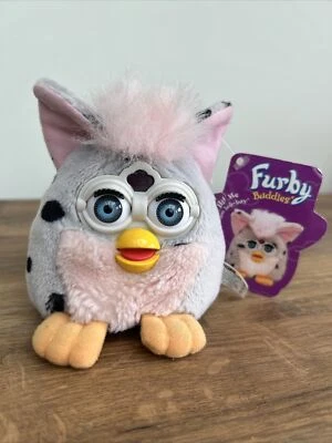 RARE 1999 Tiger Furby Buddies - NO WORRY - Grey Soft Plush Beanie Toy with Tag. - Image 1 of 4