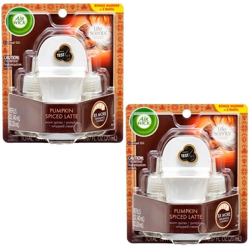 Air Wick 2 calentadores y 4 recargas de aceite perfumado calabaza especiado café con leche (2 paquetes en total) Foto 1 de 2
