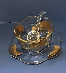 Duncan & Miller #115 Gold Encrusted Floral Mayonnaise Bowl Underplate & Ladle - Picture 1 of 7